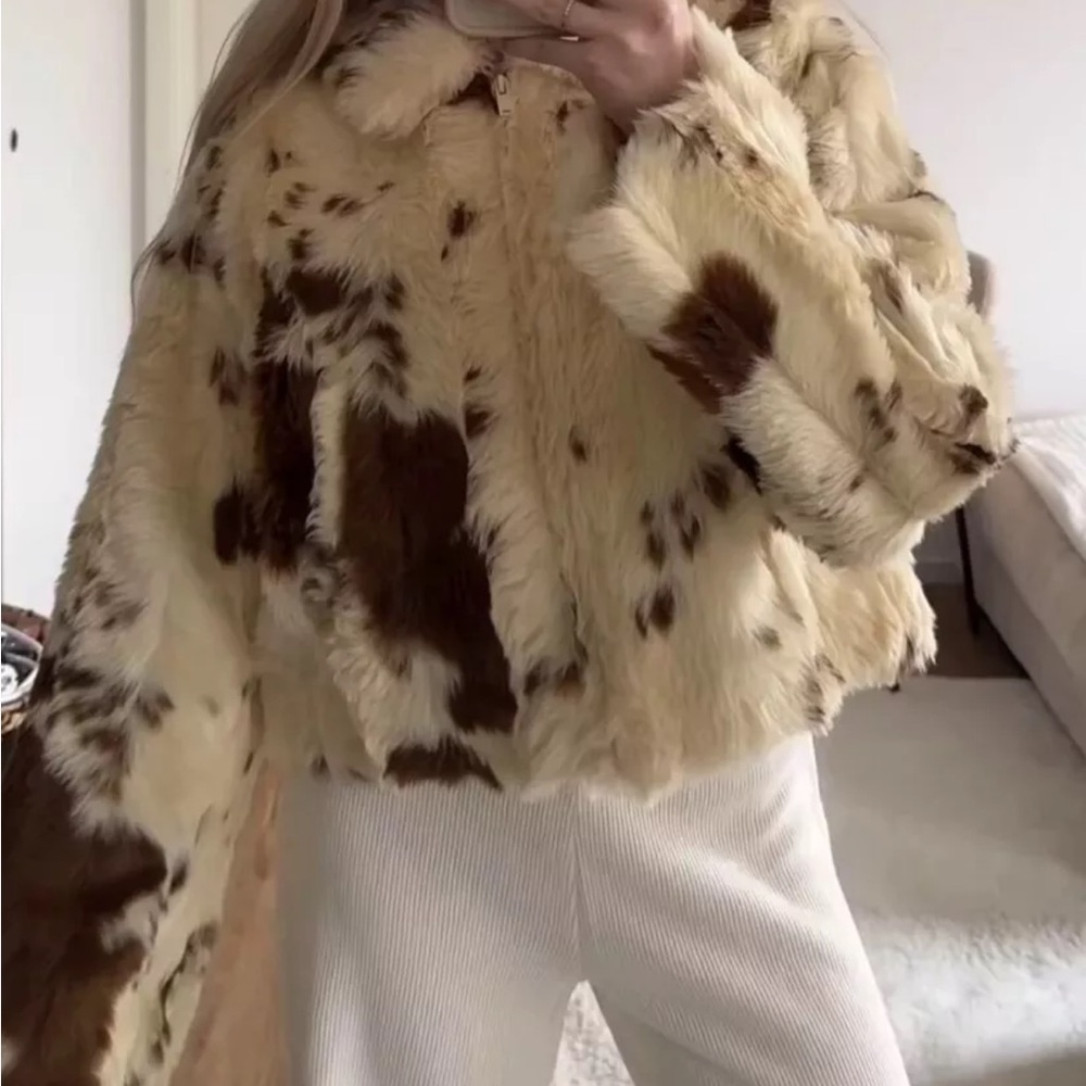 ZARA FAUX FUR ANIMAL PRINT JACKET - Picture 5 of 11